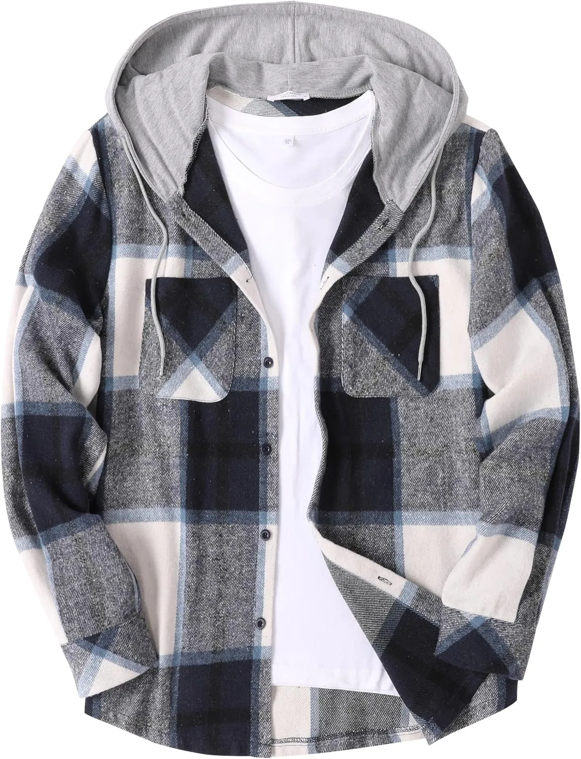COOFANDY Men's Flannel Hoodie Plaid Shirt Long Sleeve Button Down Casual Shirt Jacket Lightweight Fall Shacket