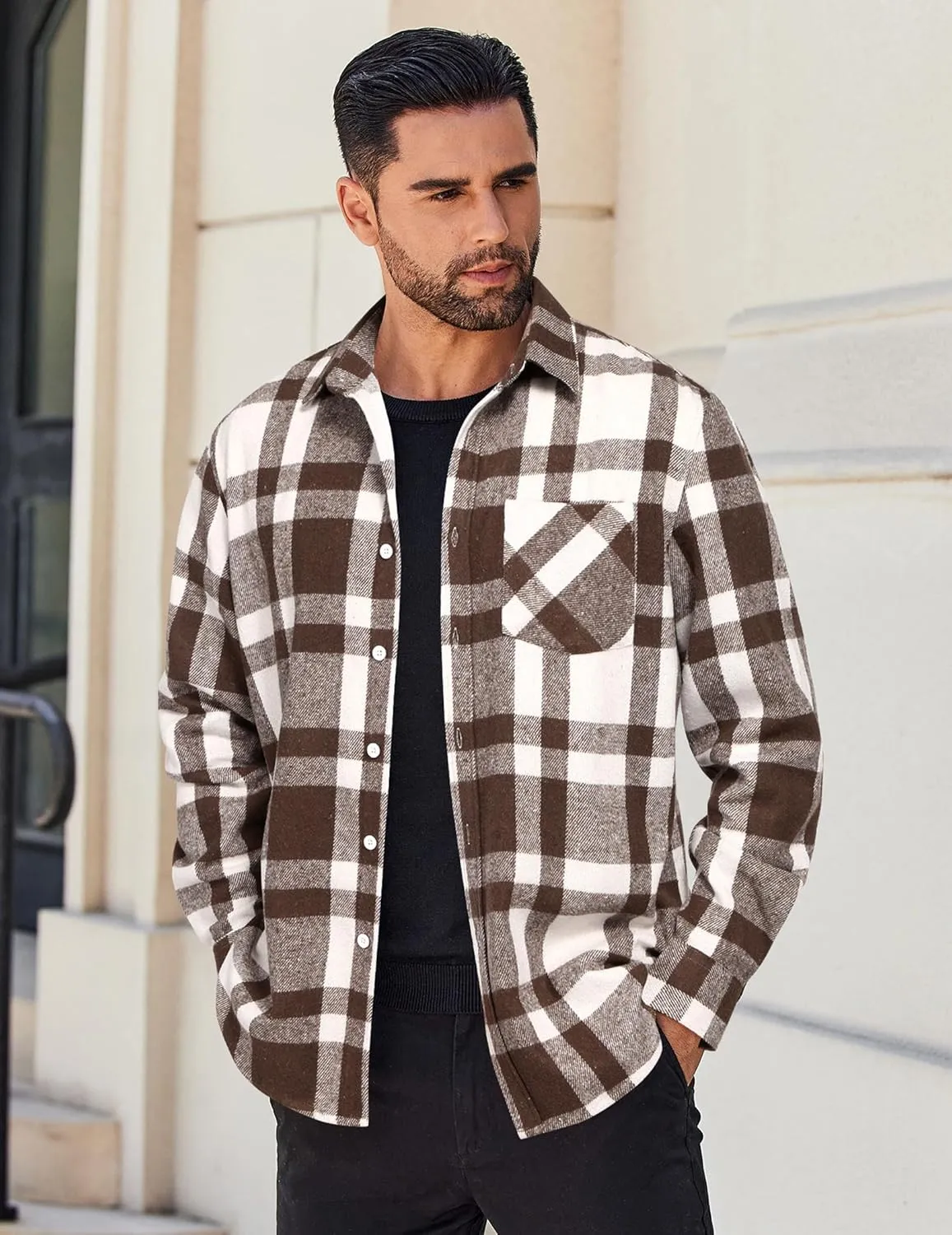 COOFANDY Mens Flannel Shirt Long Sleeve Lightweight Plaid Shirt Casual Button Down Shirts Jacket