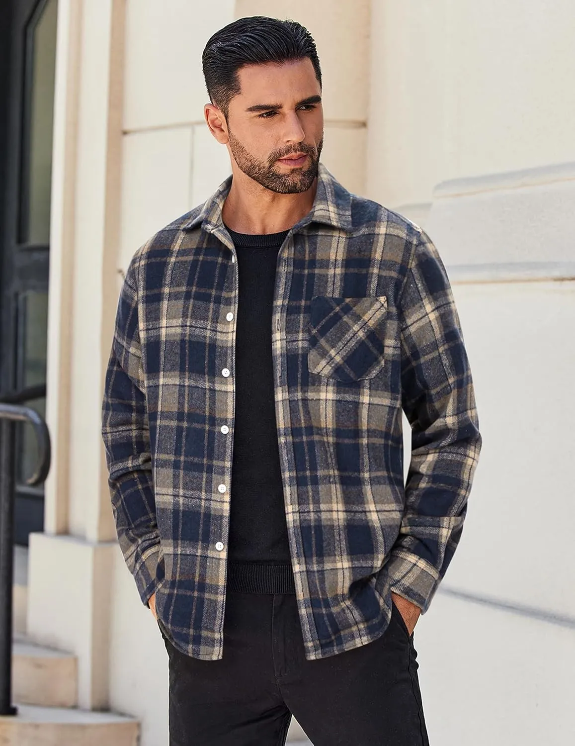 COOFANDY Mens Flannel Shirt Long Sleeve Lightweight Plaid Shirt Casual Button Down Shirts Jacket