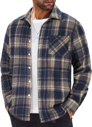 COOFANDY Mens Flannel Shirt Long Sleeve Lightweight Plaid Shirt Casual Button Down Shirts Jacket