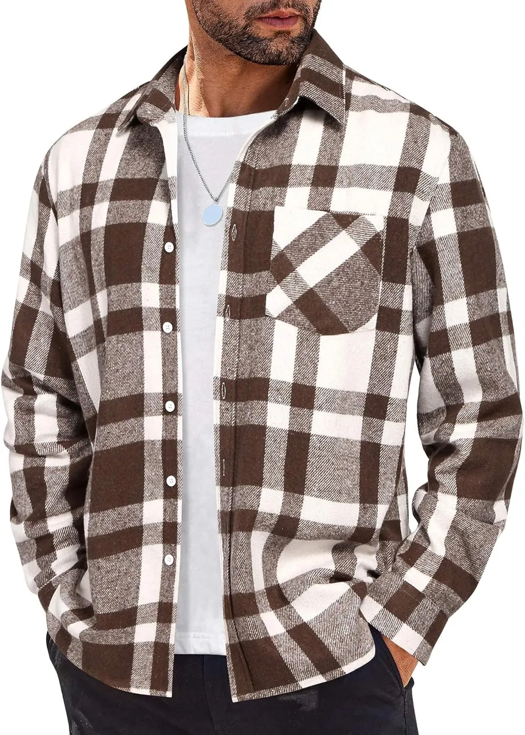 COOFANDY Mens Flannel Shirt Long Sleeve Lightweight Plaid Shirt Casual Button Down Shirts Jacket