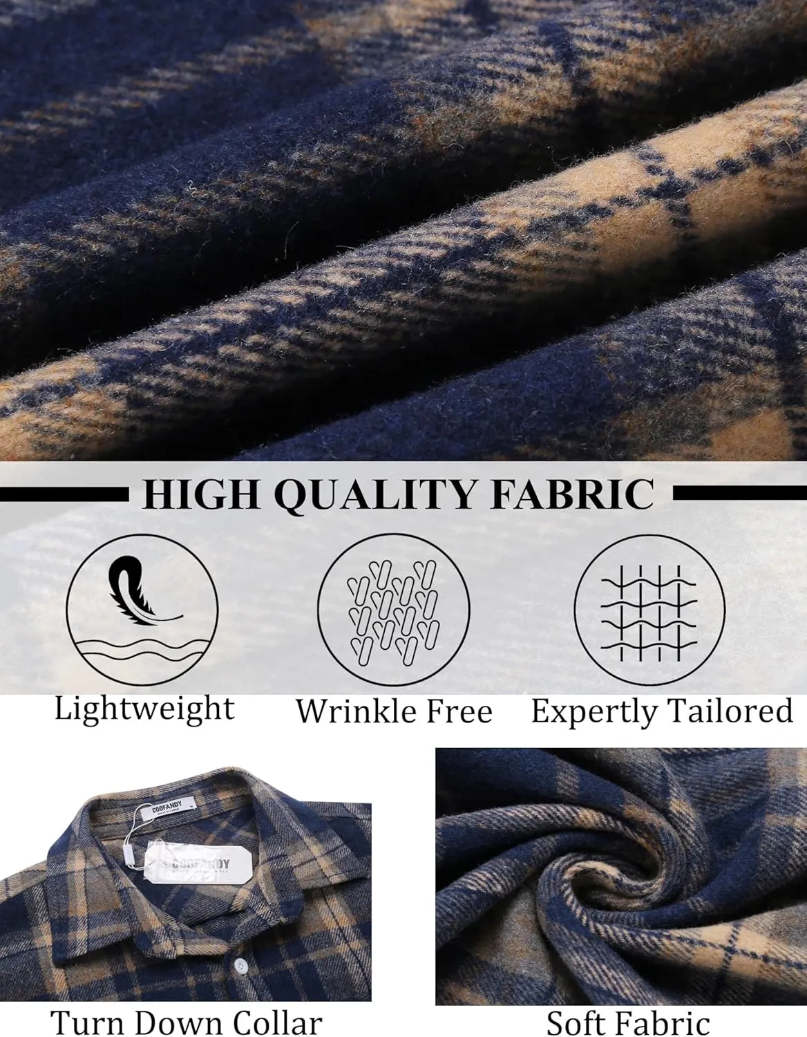 COOFANDY Mens Flannel Shirt Long Sleeve Lightweight Plaid Shirt Casual Button Down Shirts Jacket