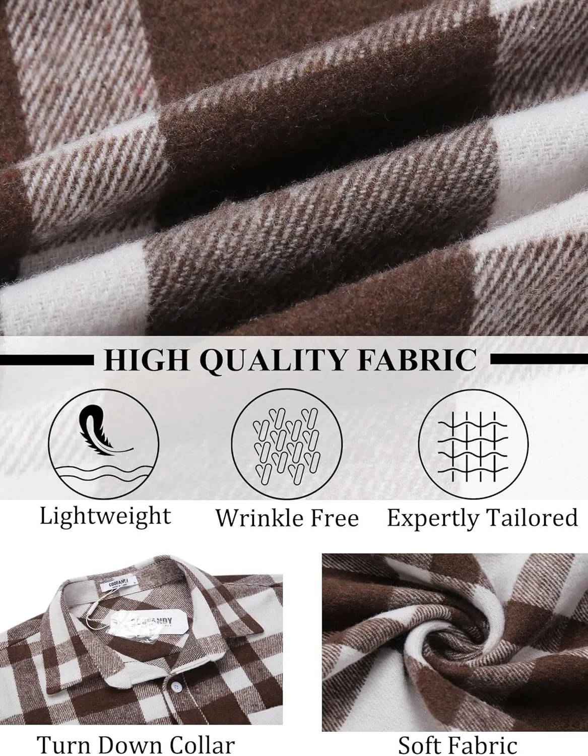 COOFANDY Mens Flannel Shirt Long Sleeve Lightweight Plaid Shirt Casual Button Down Shirts Jacket