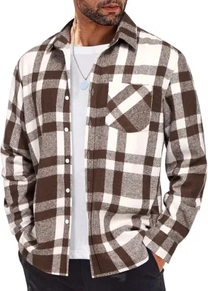 COOFANDY Mens Flannel Shirt Long Sleeve Lightweight Plaid Shirt Casual Button Down Shirts Jacket