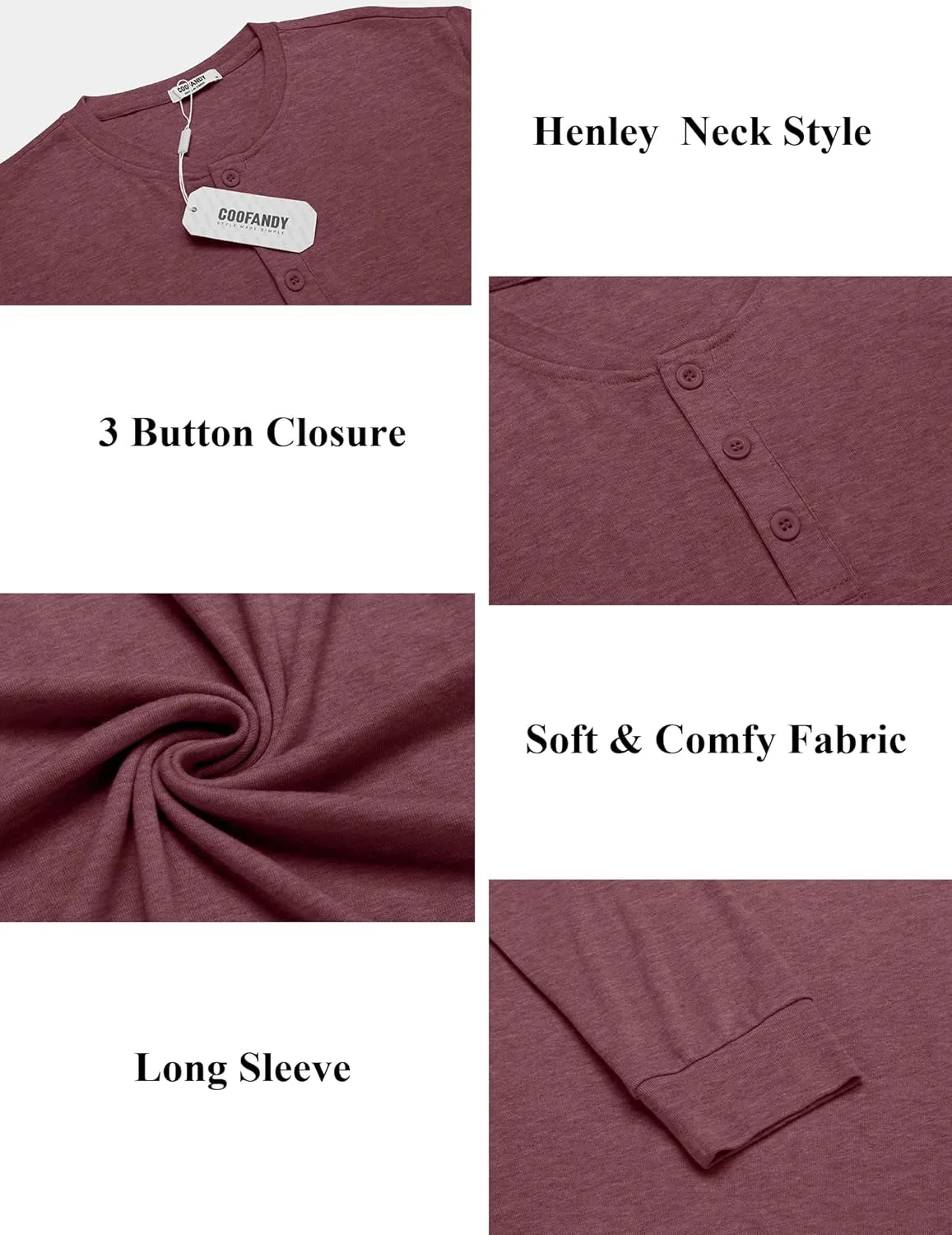COOFANDY Men's Henley Shirts Long Sleeve Button T-Shirt Lightweight Fashion Casual Pullover Shirt