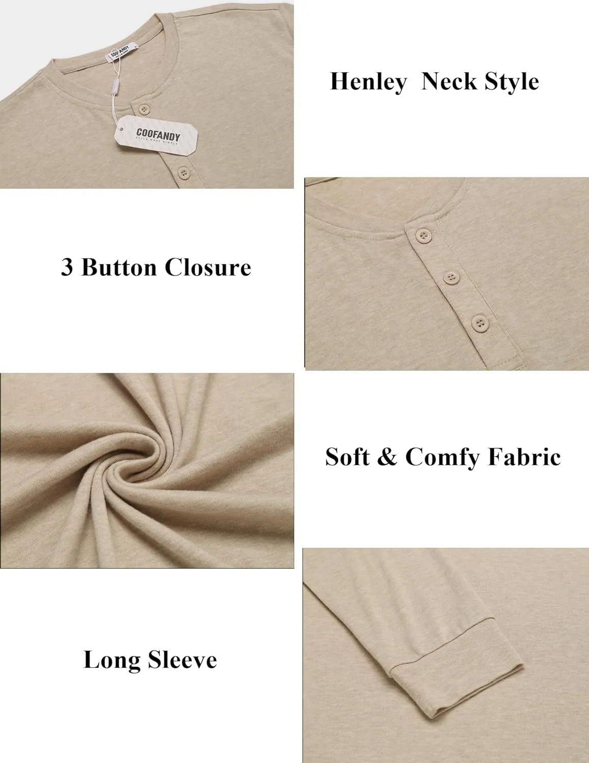 COOFANDY Men's Henley Shirts Long Sleeve Button T-Shirt Lightweight Fashion Casual Pullover Shirt