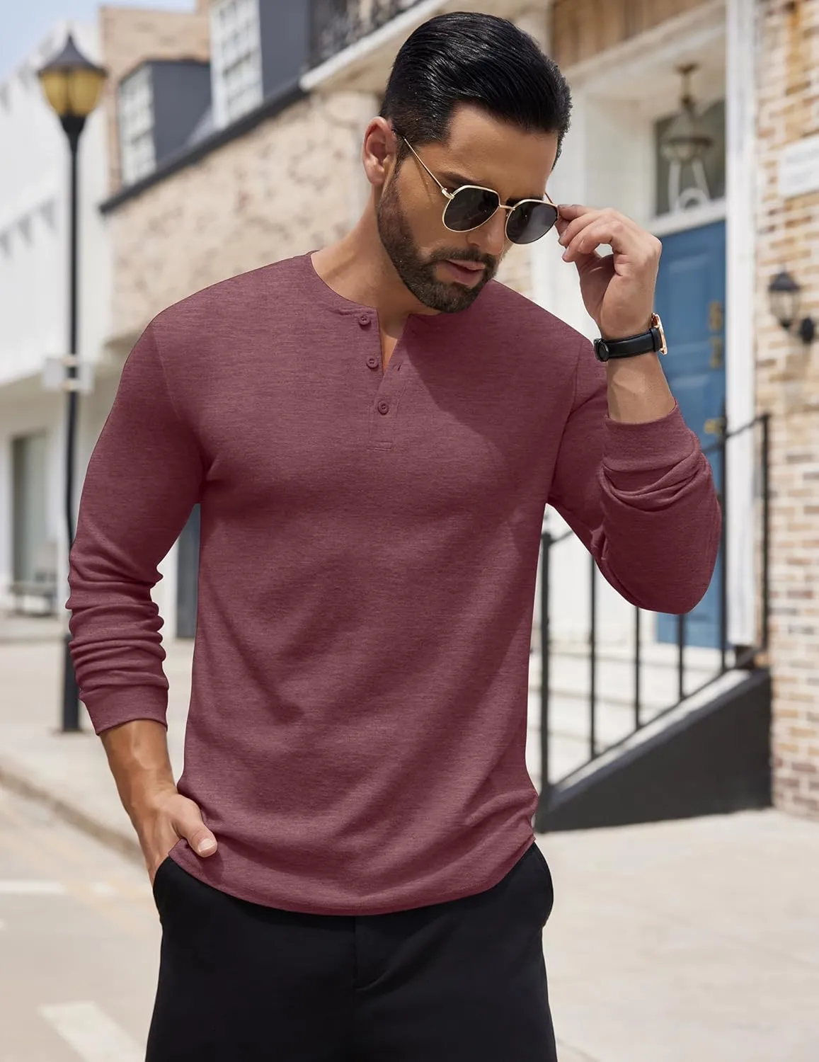 COOFANDY Men's Henley Shirts Long Sleeve Button T-Shirt Lightweight Fashion Casual Pullover Shirt