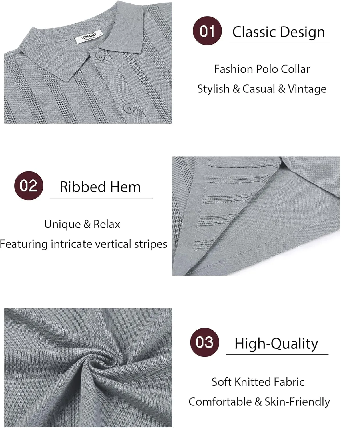 COOFANDY Men's Knit Polo Shirt Vintage Button Down Shirt Short Sleeve Hawaiian Shirt 2025 Summer Fashion Beach Shirts
