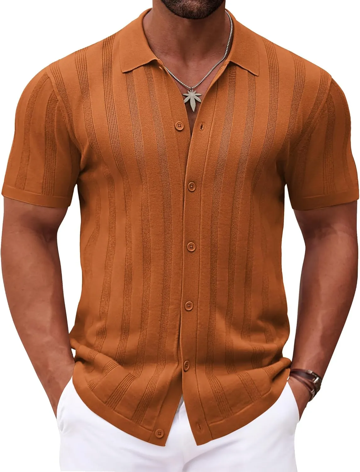 COOFANDY Men's Knit Polo Shirt Vintage Button Down Shirt Short Sleeve Hawaiian Shirt 2025 Summer Fashion Beach Shirts