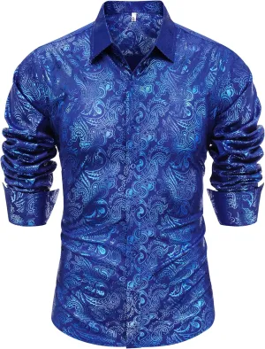 COOFANDY Men's Rose Shiny Shirt Luxury Flowered Printed Button Down Shirt