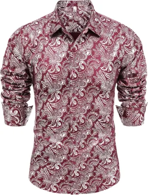 COOFANDY Men's Rose Shiny Shirt Luxury Flowered Printed Button Down Shirt