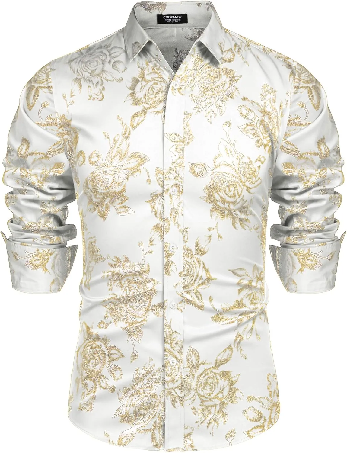 COOFANDY Men's Rose Shiny Shirt Luxury Flowered Printed Button Down Shirt