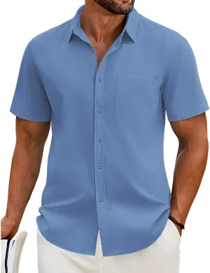 COOFANDY Shirts for Men Short Sleeve Button Down Shirt Casual Summer Beach Shirt
