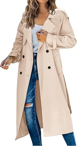 cooki Winter Jacket for Women 2024 Casual Women's Double Breasted Long Trench Coat Windproof Classic Lapel Slim Overcoats