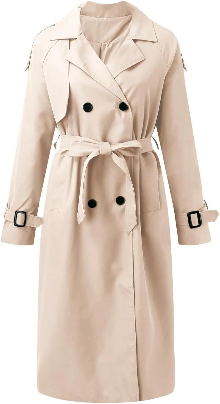 cooki Winter Jacket for Women 2024 Casual Women's Double Breasted Long Trench Coat Windproof Classic Lapel Slim Overcoats