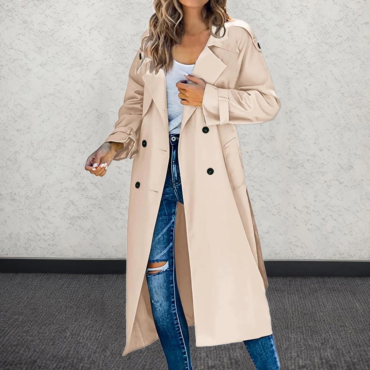cooki Winter Jacket for Women 2024 Casual Women's Double Breasted Long Trench Coat Windproof Classic Lapel Slim Overcoats