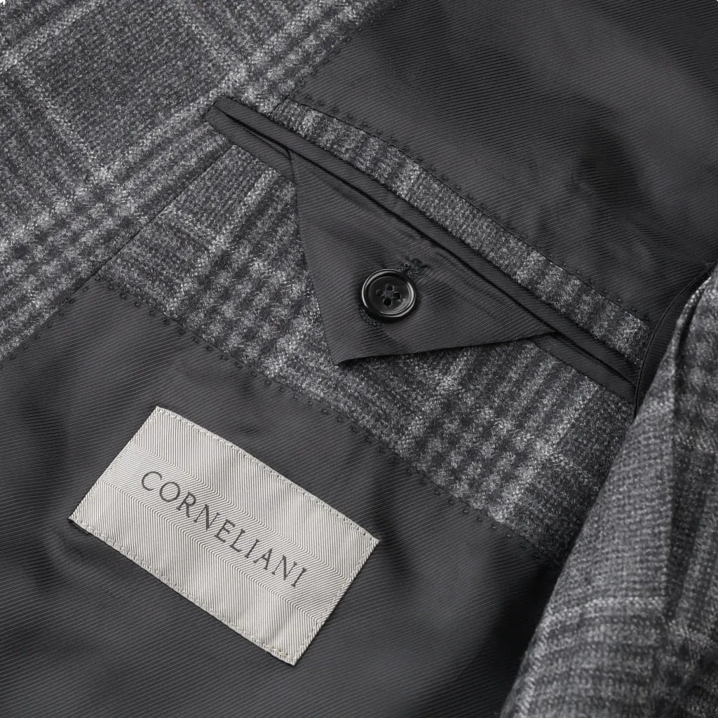 CORNELIANI Double Breasted Wool Check Gate Jacket CHARCOAL