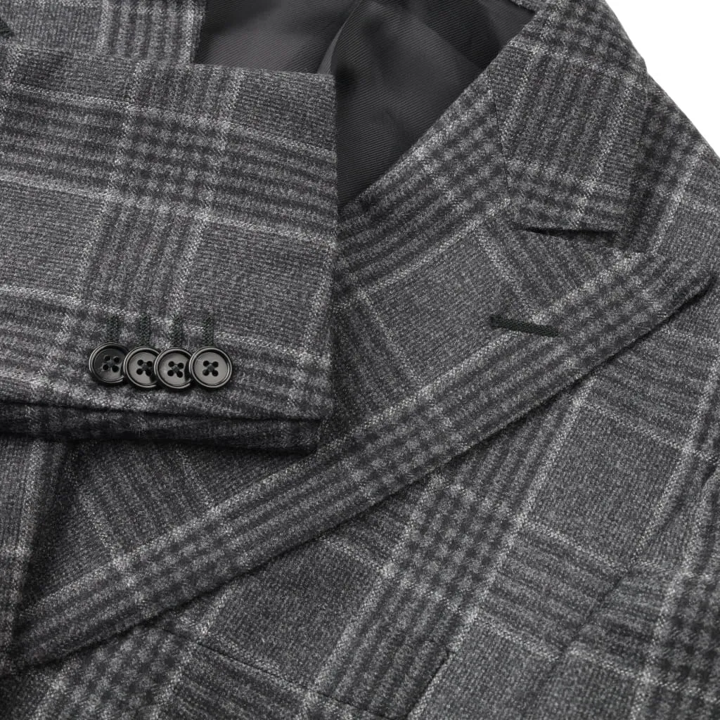 CORNELIANI Double Breasted Wool Check Gate Jacket CHARCOAL