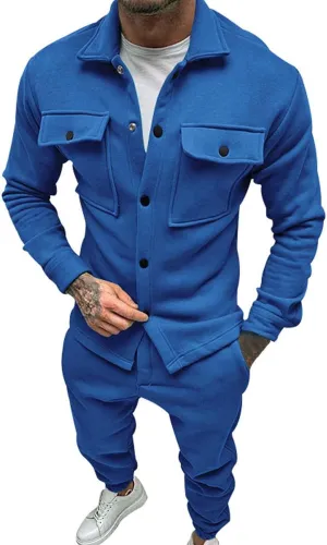 CRNTCEM Men Fashion 2 Piece Outfits Fall Winter Outdoor Business Casual Work Office Warm Jackets Suits with Pockets