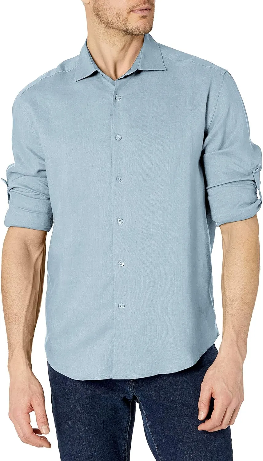 Cubavera Men's Standard Travelselect Linen-Blend Long Sleeve Button-Down Shirt, Classic Fit, Wrinkle Resistant