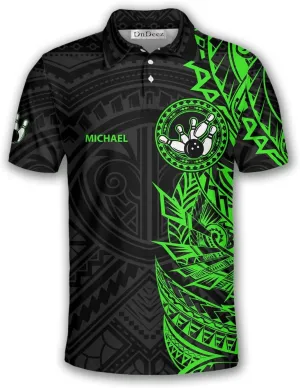 Custom Bowling Shirt, Bowling Team Polo Shirt Tribal Pattern, Sizes: S-5XL