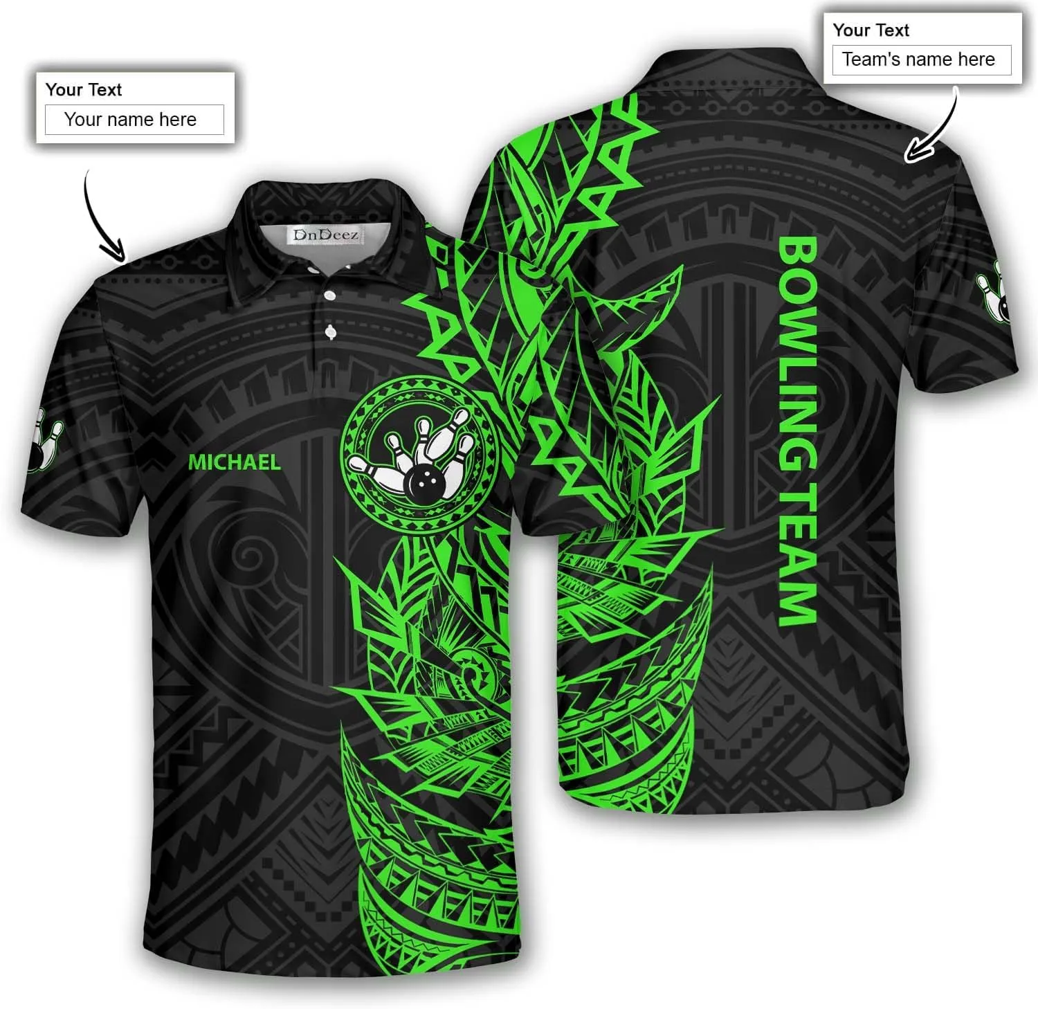Custom Bowling Shirt, Bowling Team Polo Shirt Tribal Pattern, Sizes: S-5XL