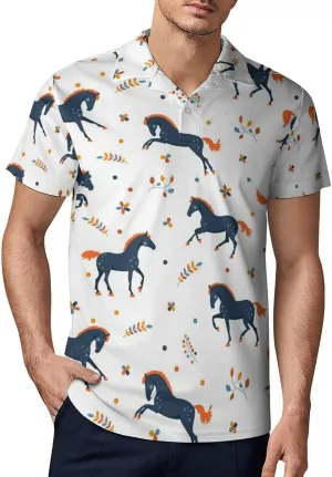 Cute Bird Pattern Men's Polo Shirts Short Sleeve Blend Performance Fashion Business Casual Collared Shirts