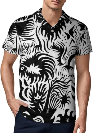 Cute Bird Pattern Men's Polo Shirts Short Sleeve Blend Performance Fashion Business Casual Collared Shirts
