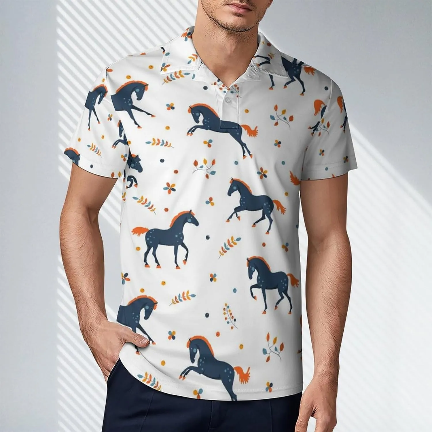 Cute Bird Pattern Men's Polo Shirts Short Sleeve Blend Performance Fashion Business Casual Collared Shirts