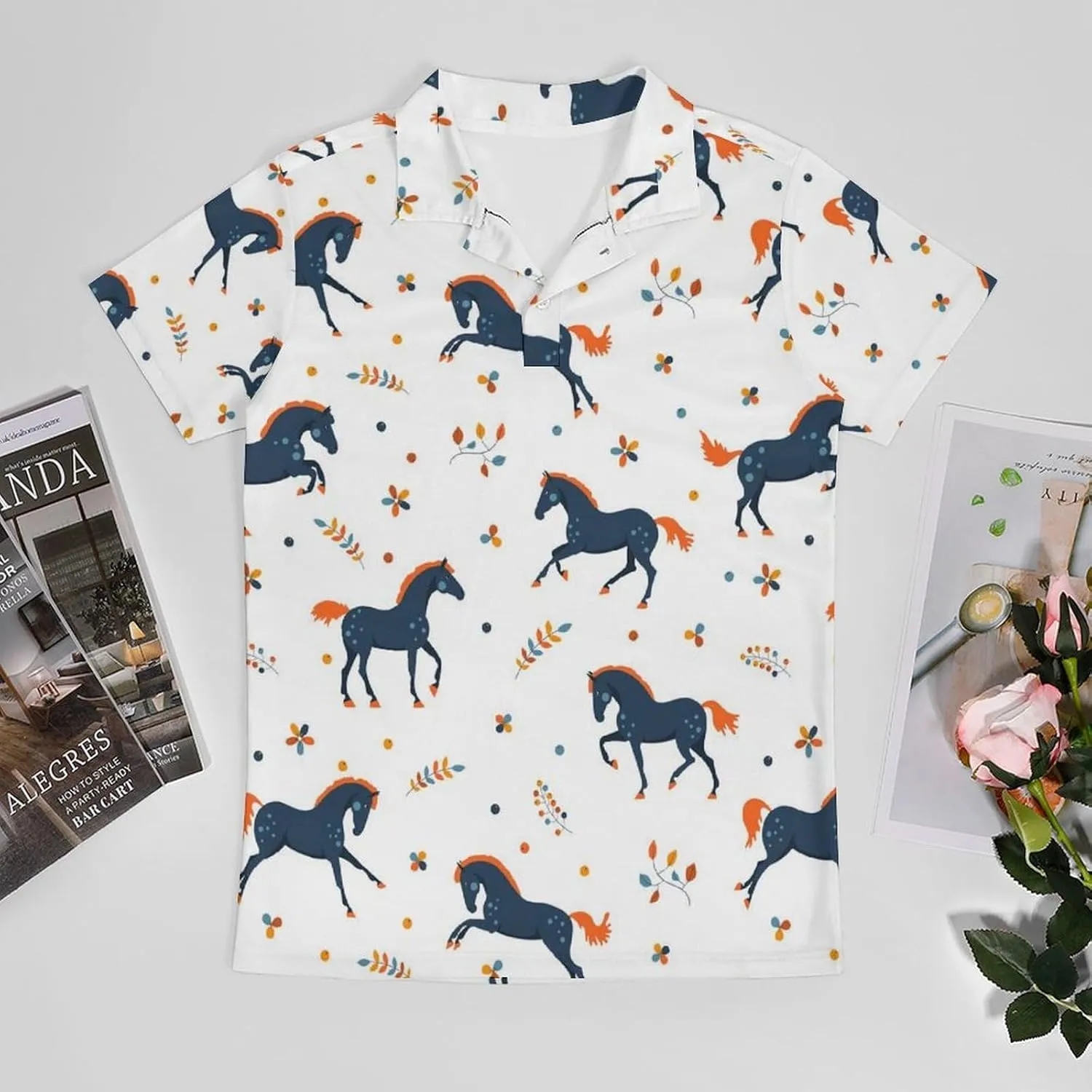 Cute Bird Pattern Men's Polo Shirts Short Sleeve Blend Performance Fashion Business Casual Collared Shirts