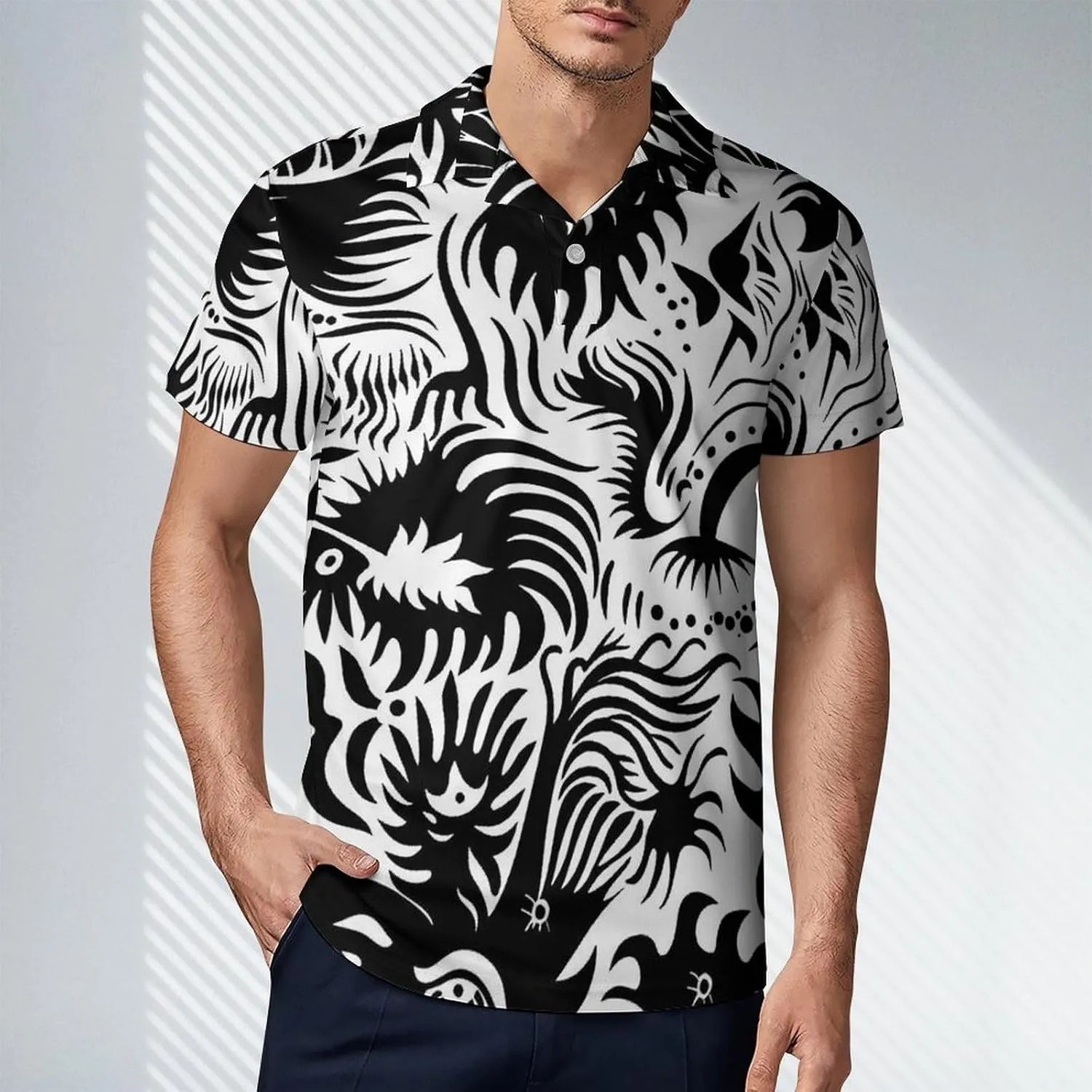 Cute Bird Pattern Men's Polo Shirts Short Sleeve Blend Performance Fashion Business Casual Collared Shirts