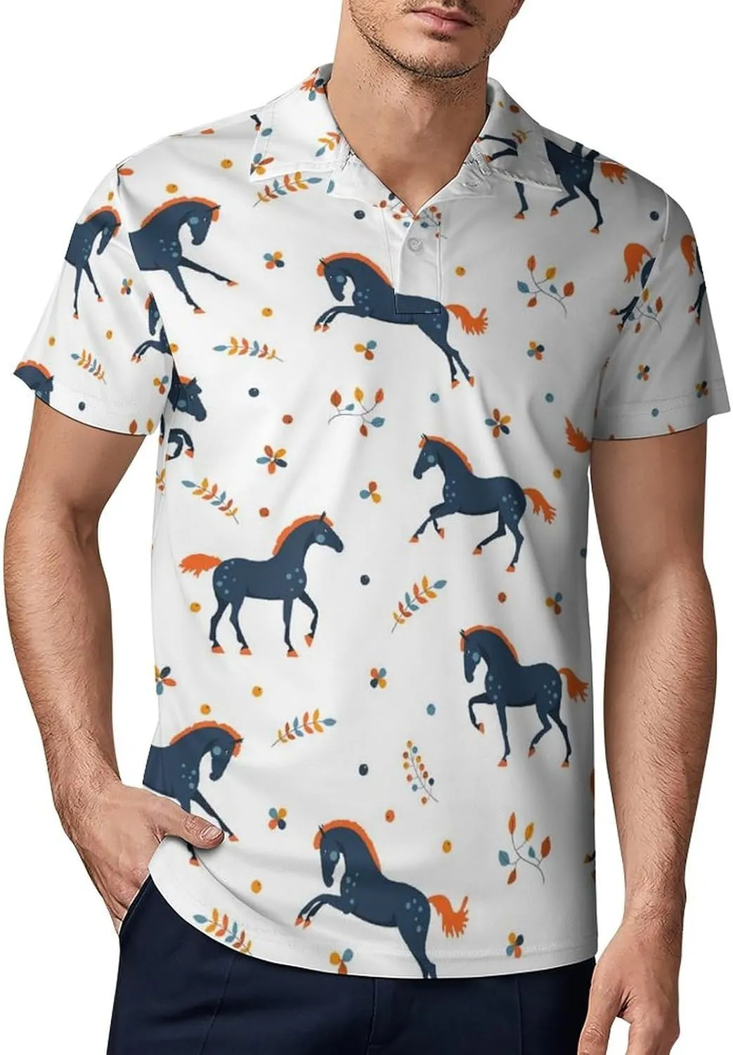 Cute Bird Pattern Men's Polo Shirts Short Sleeve Blend Performance Fashion Business Casual Collared Shirts