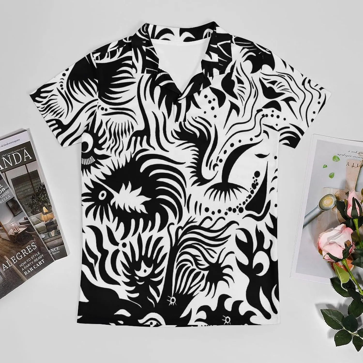 Cute Bird Pattern Men's Polo Shirts Short Sleeve Blend Performance Fashion Business Casual Collared Shirts