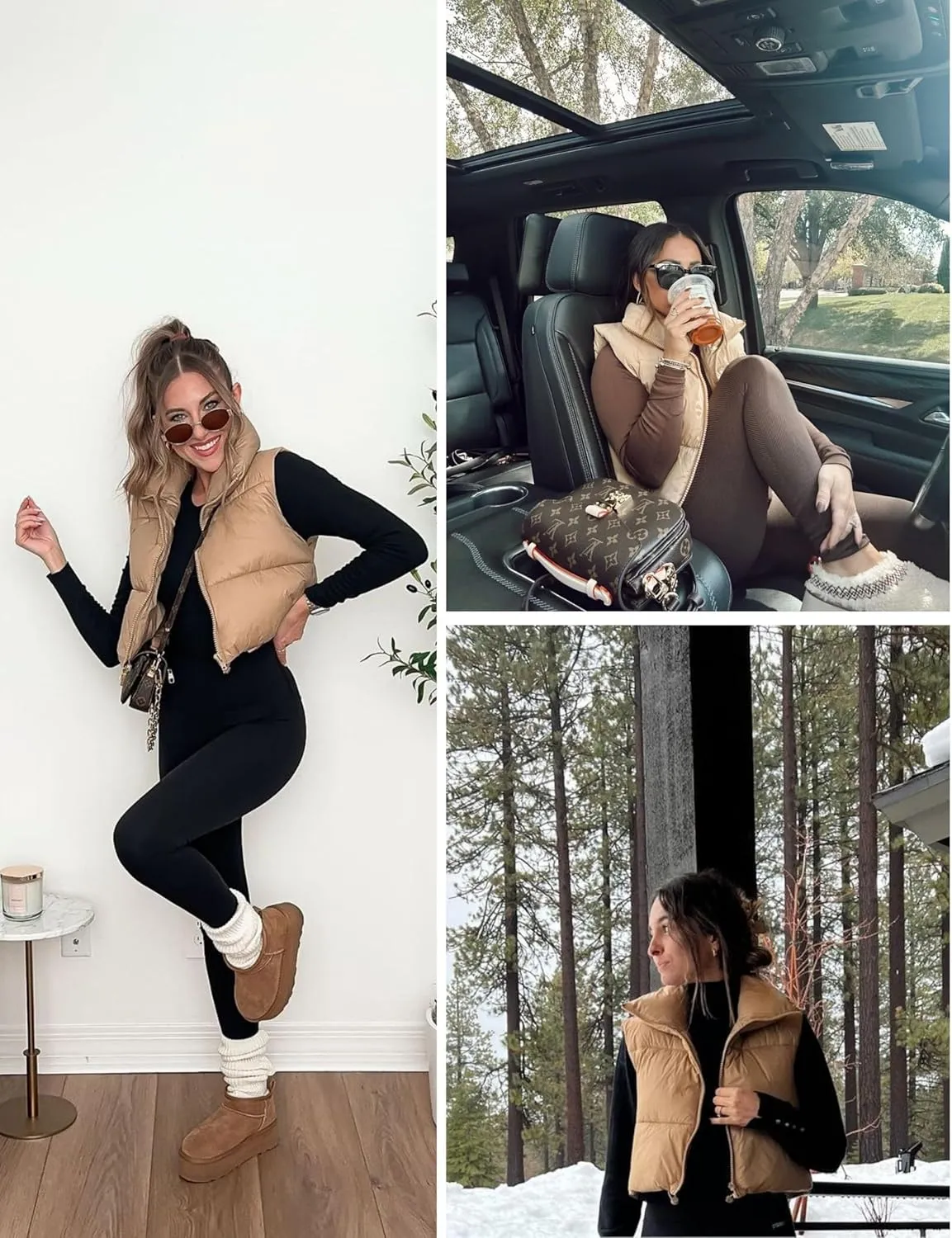 Daacee Women's Lightweight Winter Crop Puffer Vest Warm Sleeveless Zip Up Stand Collar Padded Gilet