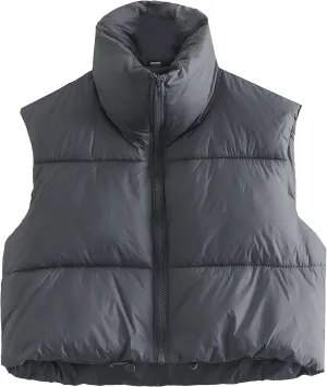 Daacee Women's Lightweight Winter Crop Puffer Vest Warm Sleeveless Zip Up Stand Collar Padded Gilet