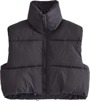 Daacee Women's Lightweight Winter Crop Puffer Vest Warm Sleeveless Zip Up Stand Collar Padded Gilet