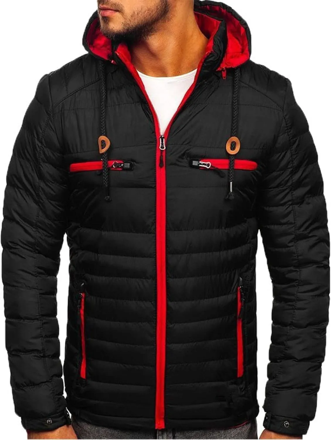 Dgoopd Men's Packable Puffer Jacket Detachable Hood Lightweight Winter Jacket Down Bubble Coat Winter Quilted Padded Jacket
