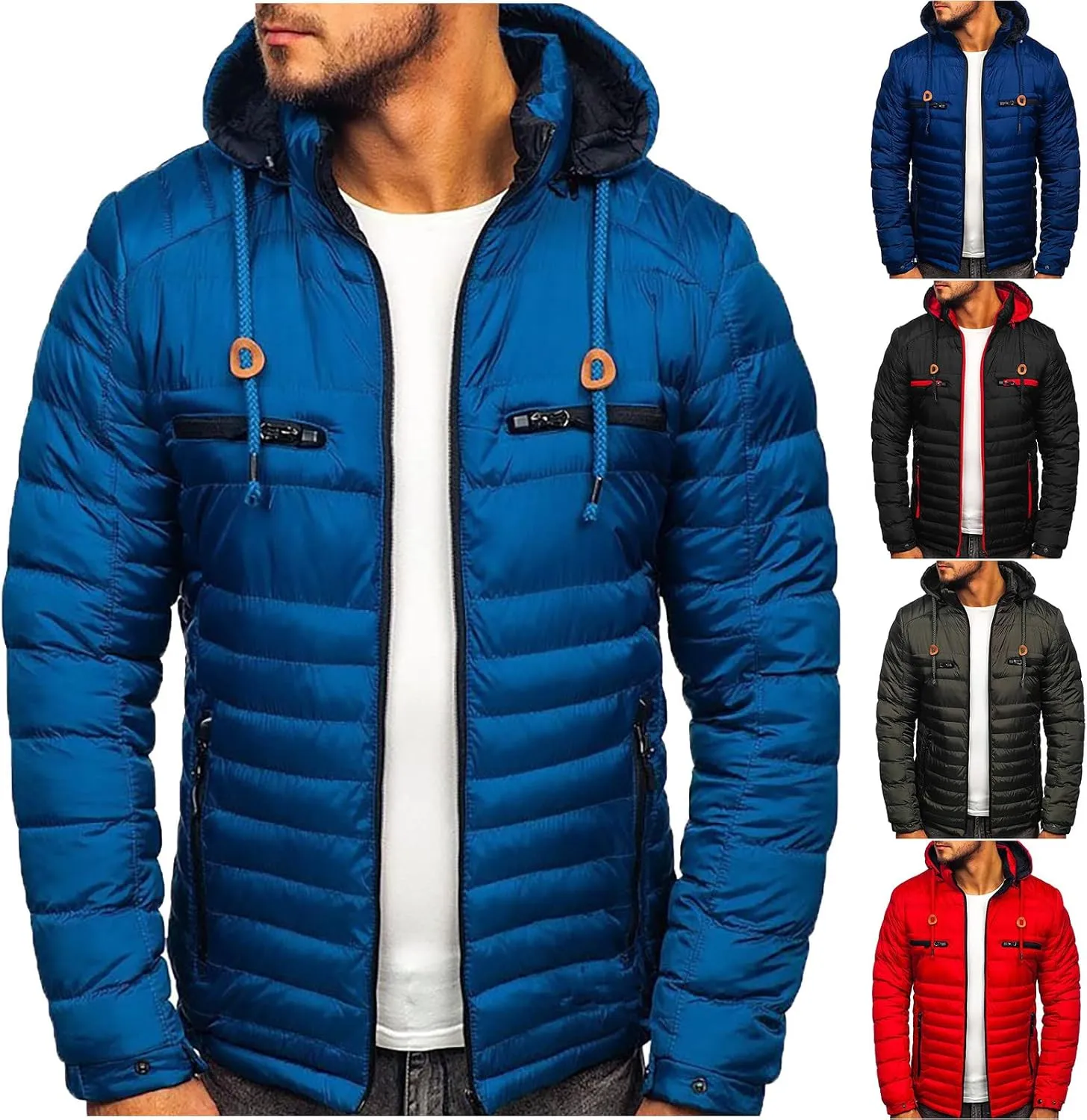 Dgoopd Men's Packable Puffer Jacket Detachable Hood Lightweight Winter Jacket Down Bubble Coat Winter Quilted Padded Jacket