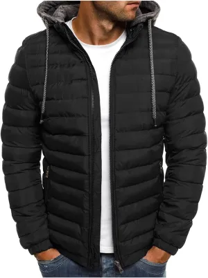Dgoopd Men's Packable Puffer Jacket Detachable Hood Lightweight Winter Jacket Down Bubble Coat Winter Quilted Padded Jacket