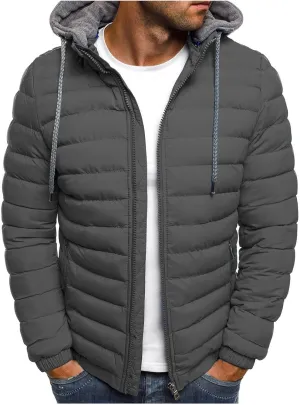 Down Jacket Men Winter Jackets Packable Lightweight Jacket Long Sleeve Zip Up Fuzzy Winter Jackets with Hood