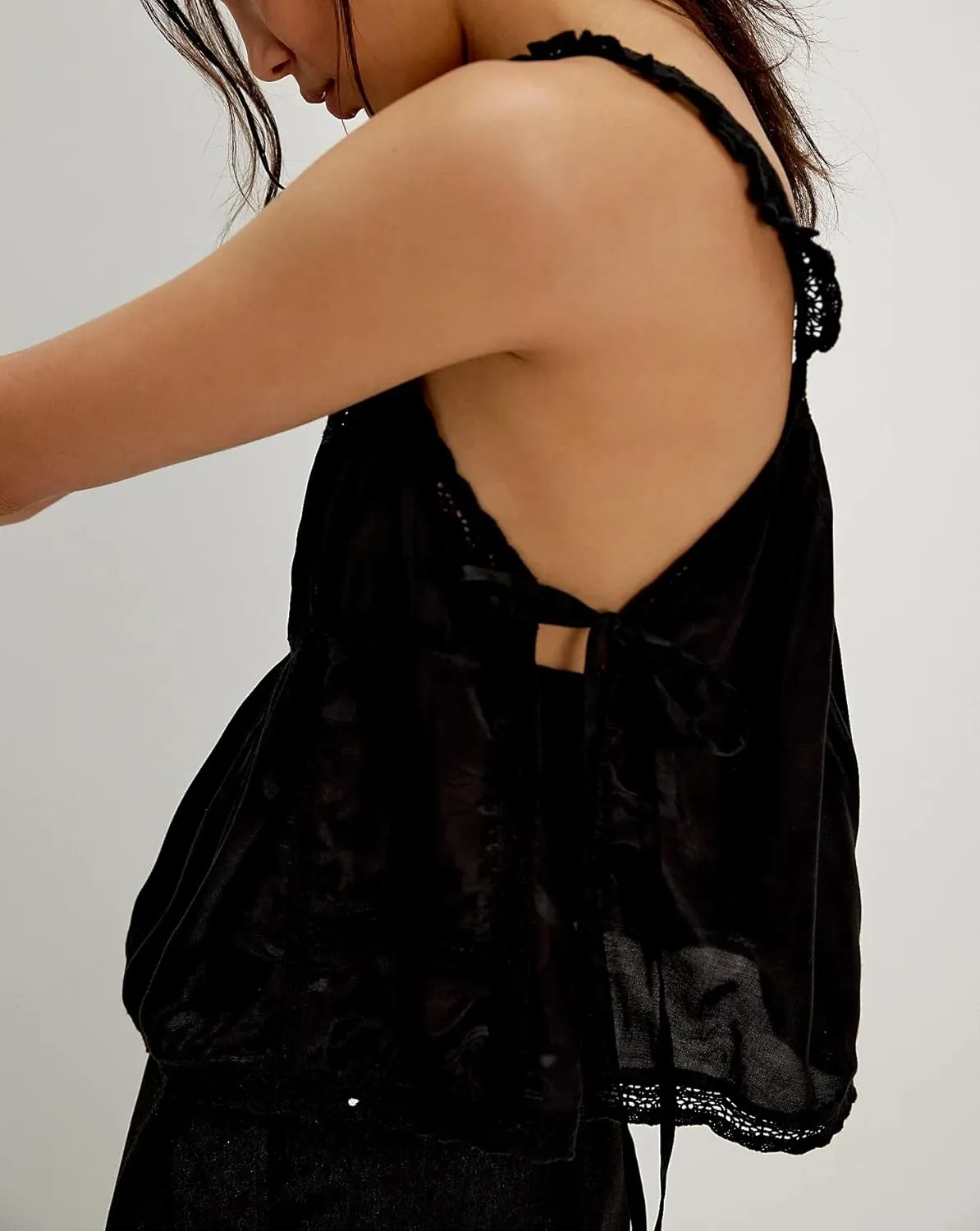 DSORVICD Women Y2k Ruffle Tank Top Coquette Lace Patchwork Tie Sleeveless Cami Top Summer Going Out Top Camisole Fairy