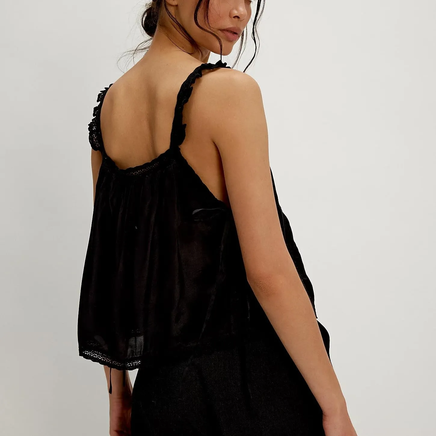 DSORVICD Women Y2k Ruffle Tank Top Coquette Lace Patchwork Tie Sleeveless Cami Top Summer Going Out Top Camisole Fairy