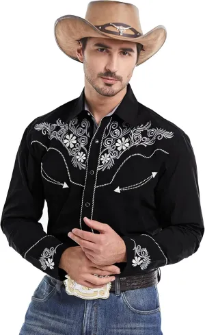 EL PIONERO Men's Western Shirt Long Sleeve Embroidered Cowboy Casual Snap Button Shirt
