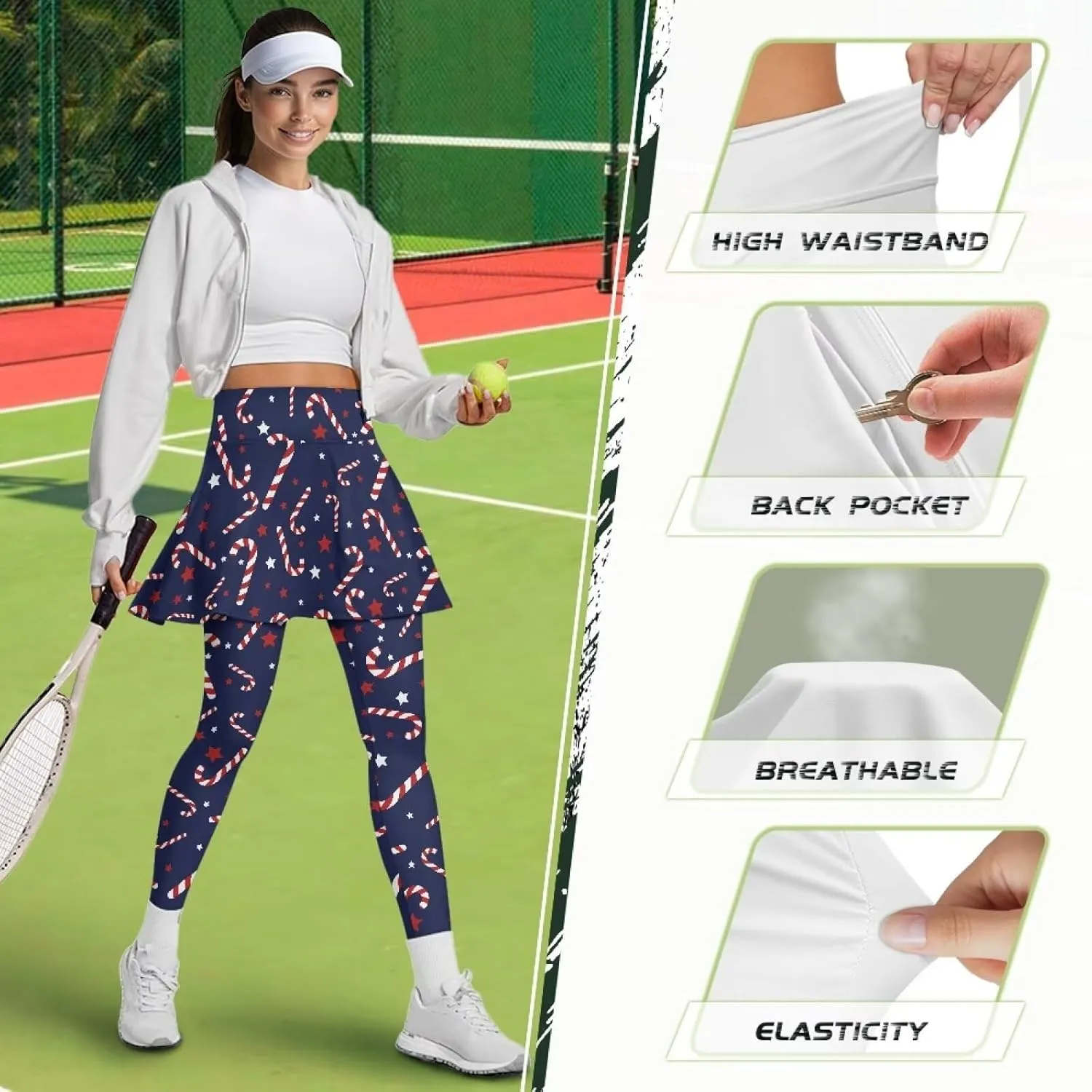 Elastic Golf Leggings with Pockets Capris Yoga Leggings with Skirts