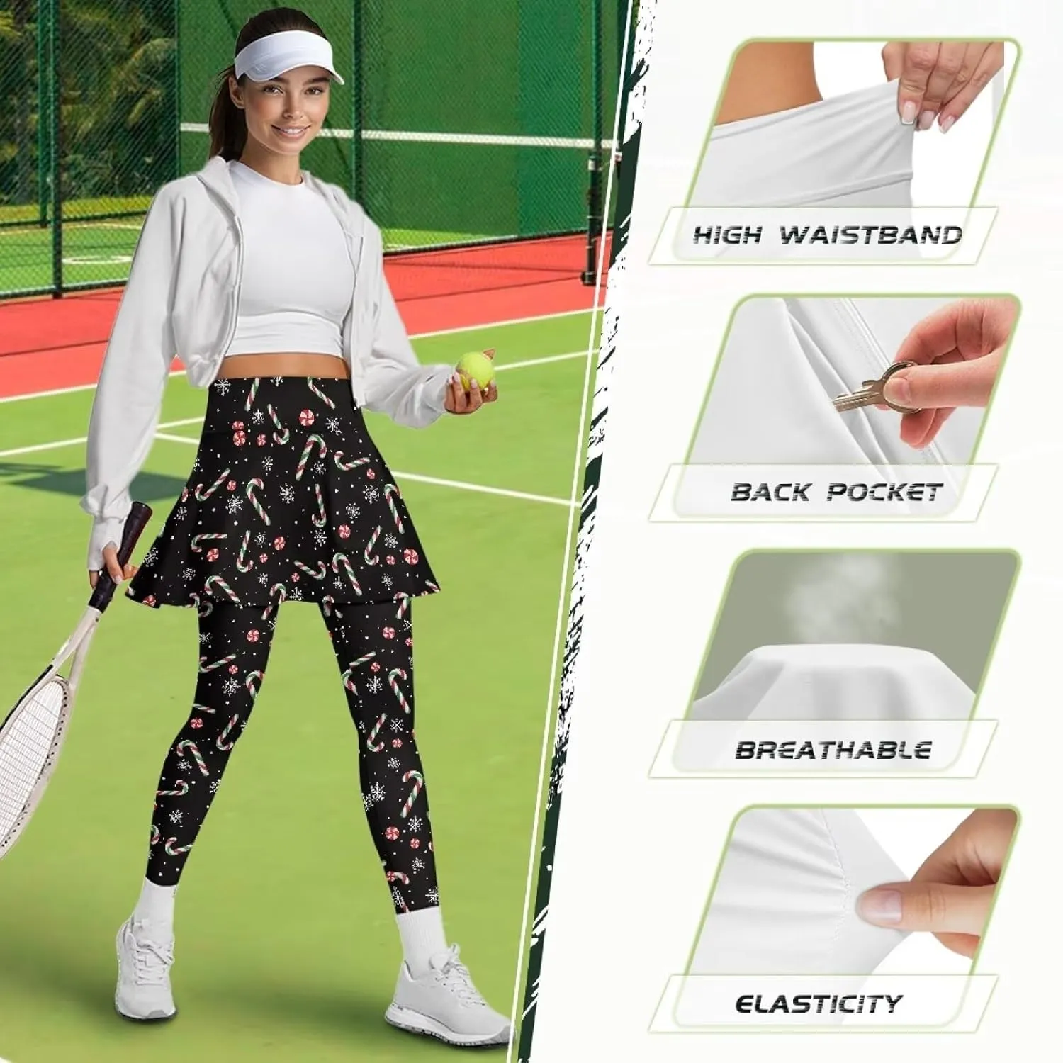 Elastic Golf Leggings with Pockets Capris Yoga Leggings with Skirts