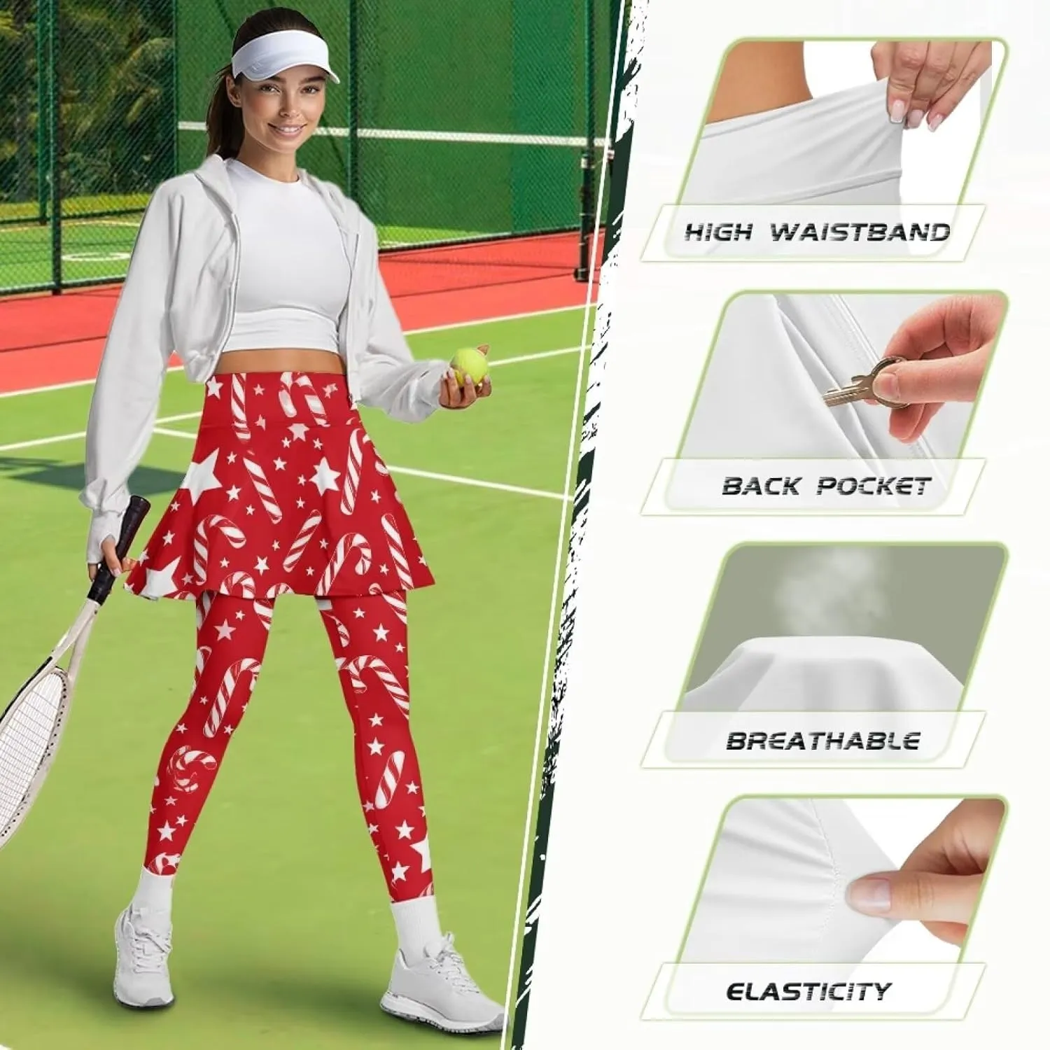 Elastic Golf Leggings with Pockets Capris Yoga Leggings with Skirts