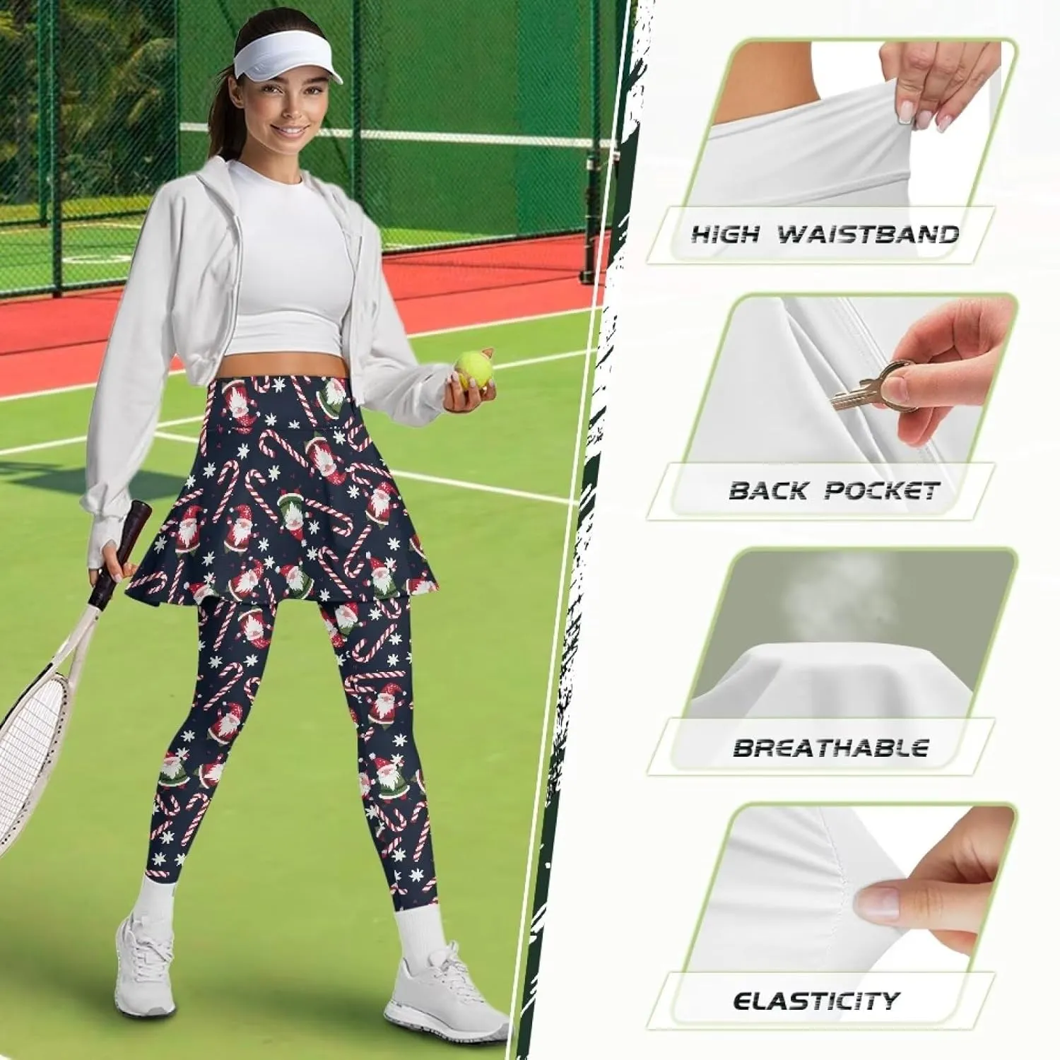 Elastic Golf Leggings with Pockets Capris Yoga Leggings with Skirts