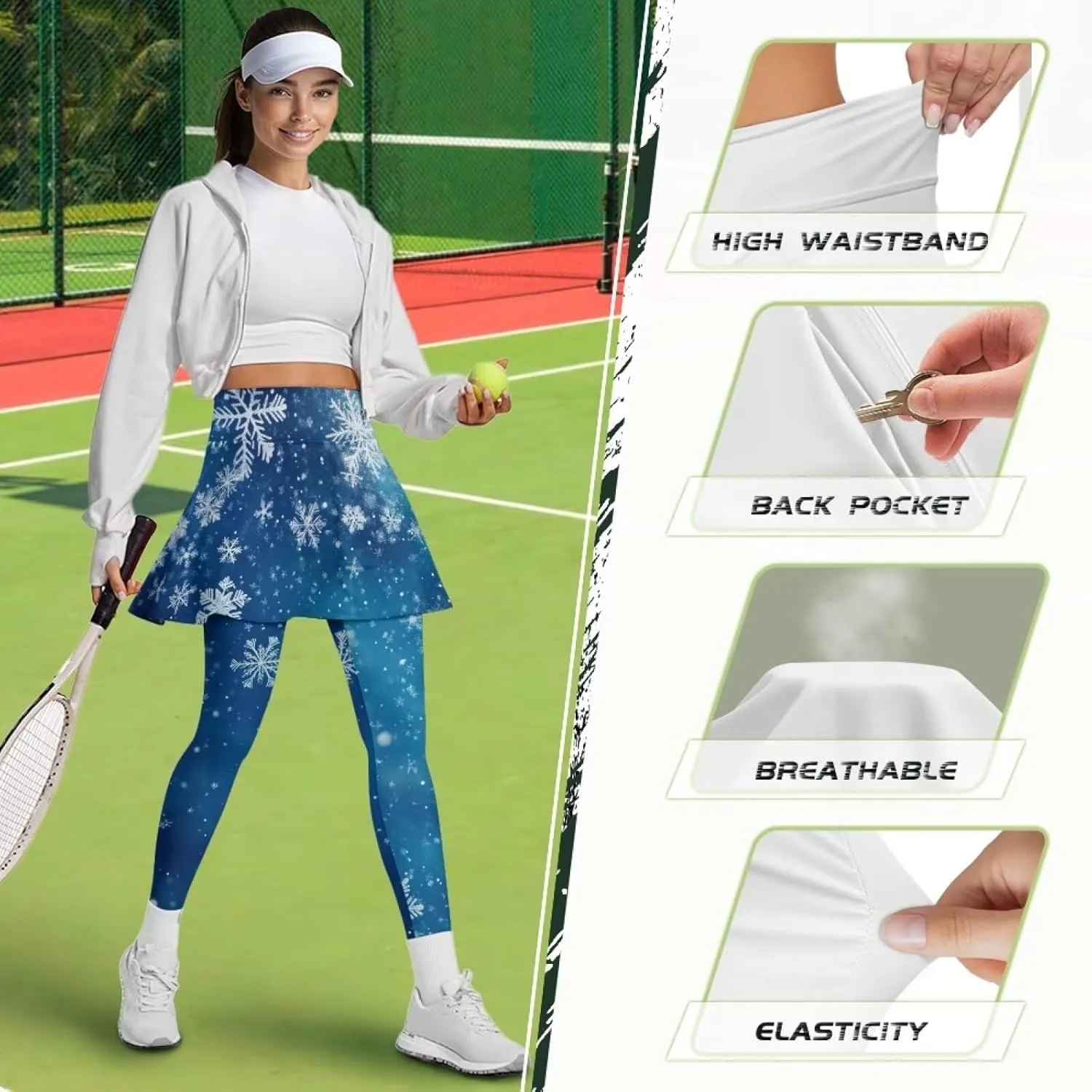 Elastic Golf Leggings with Pockets Capris Yoga Leggings with Skirts