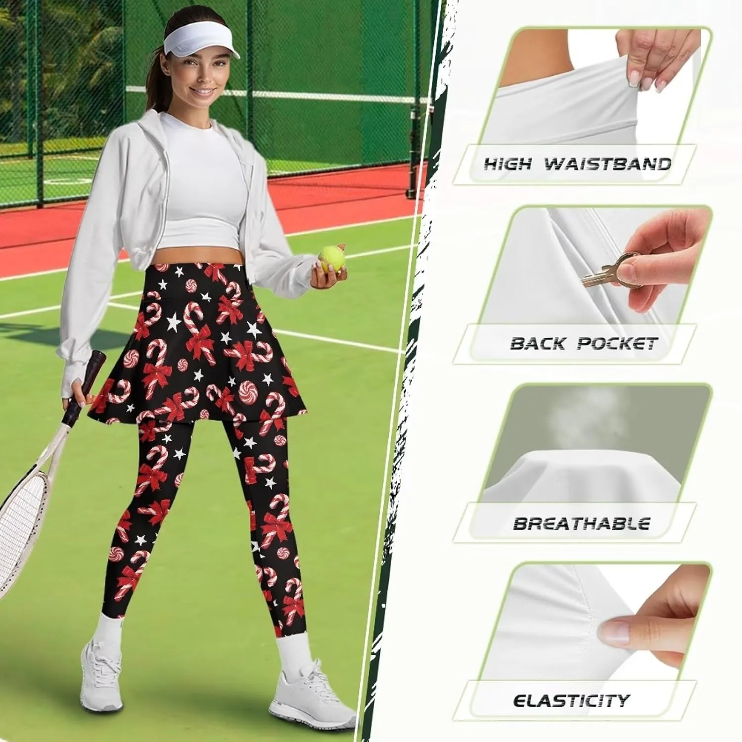 Elastic Golf Leggings with Pockets Capris Yoga Leggings with Skirts