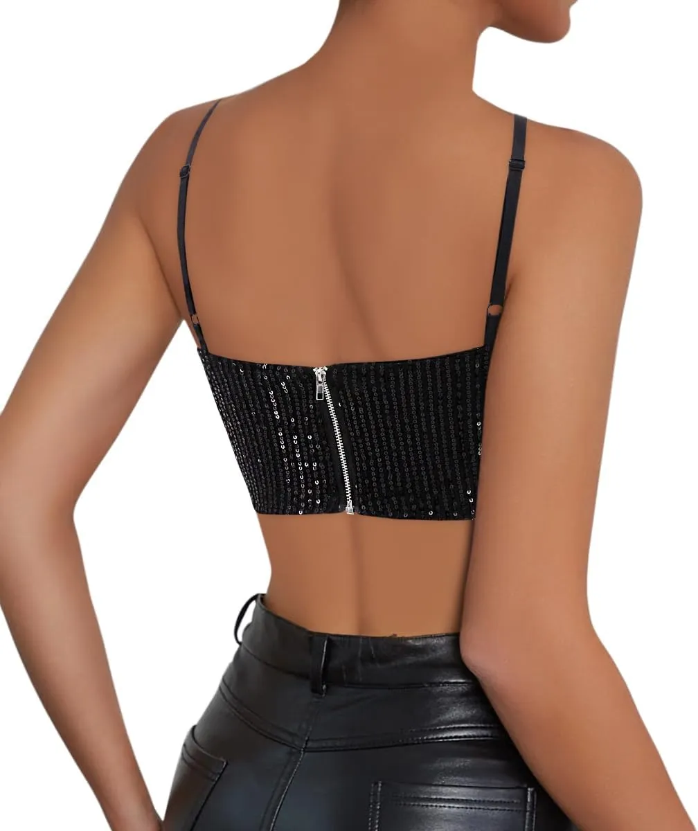 Erinaco Women's Rhinestone Diamond Tank Top Color Beaded Sling Tube Top Bustier Vest Crop Top Sexy Corset Bra Summer